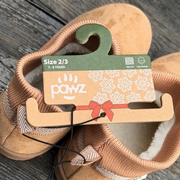 Pawz by Bearpaw Kids Size 2/3 Tan Fleece Lined Faux Fur Slippers Boots NEW - Picture 7 of 8